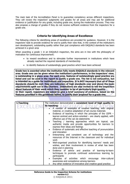 Reference Guide for EAQUALS inspections - Support