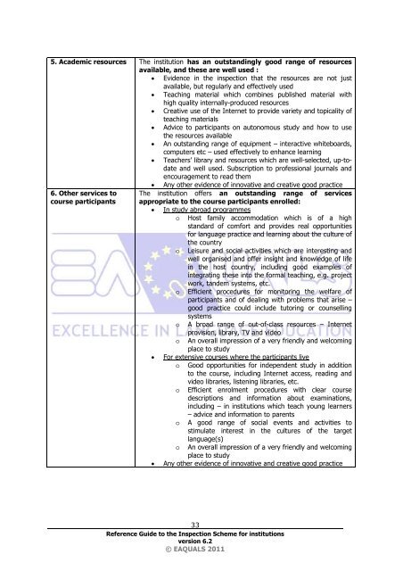 Reference Guide for EAQUALS inspections - Support