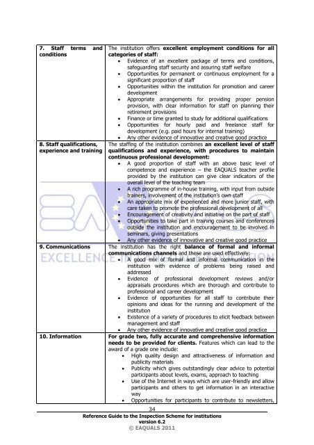 Reference Guide for EAQUALS inspections - Support