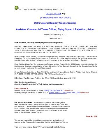 Delhi Gujarat Bombay Goods Carriers Assistant Commercial Taxes ...