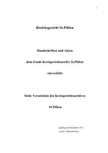 Bezirksgericht St.Pölten Handschriften und Akten dem Fonds