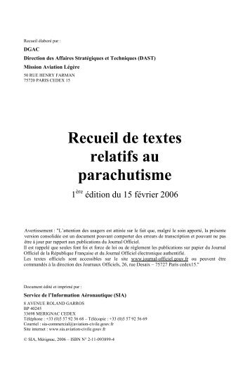 Recueil de textes relatifs au parachutisme