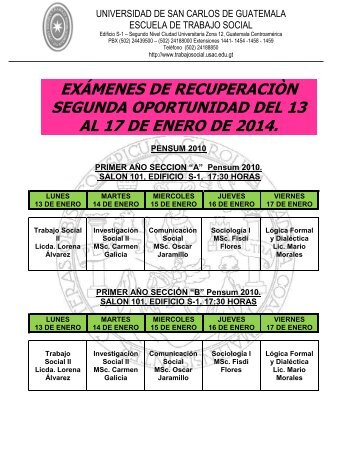 Calendario de Segundos Examenes de Recuperación Primer ...