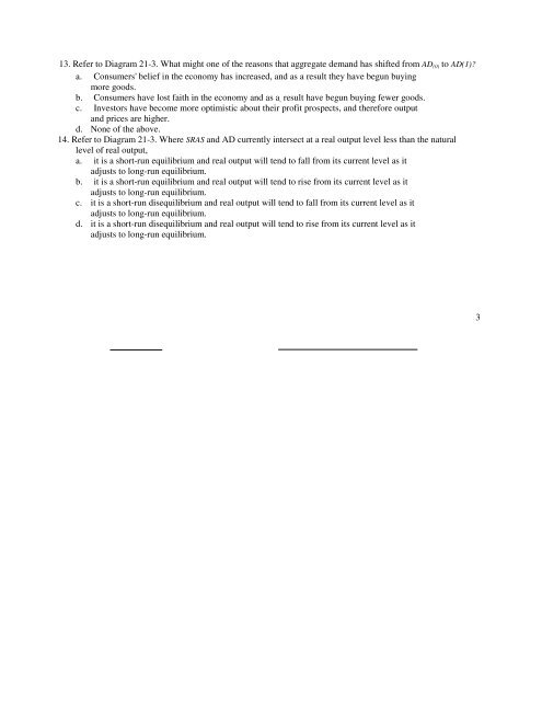 Macroeconomic Principles Third Exam —Fall 2005 ... - Casper College