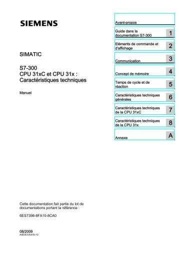 S7-300 CPU 31xC et CPU 31x : CaractÃ©ristiques techniques