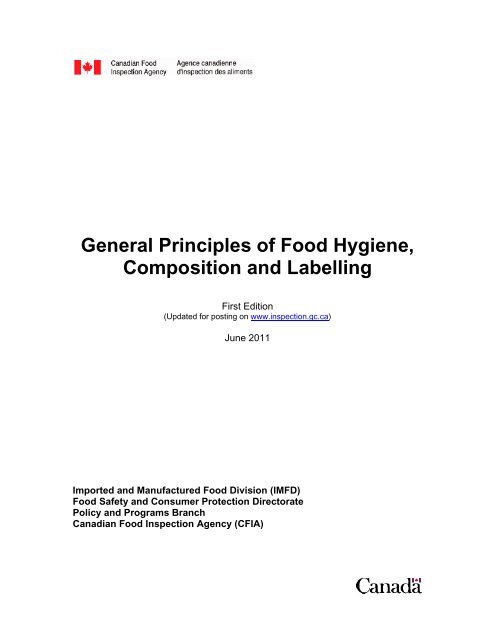 General Principles of Food Hygiene, Composition and Labelling