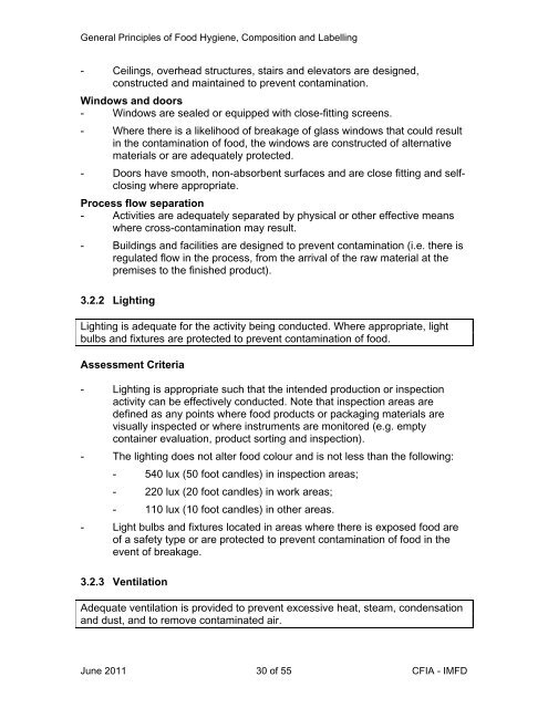 General Principles of Food Hygiene, Composition and Labelling