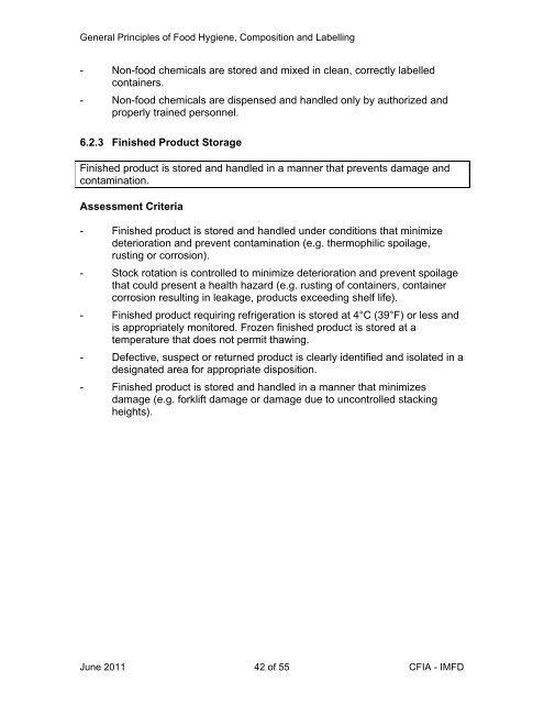 General Principles of Food Hygiene, Composition and Labelling