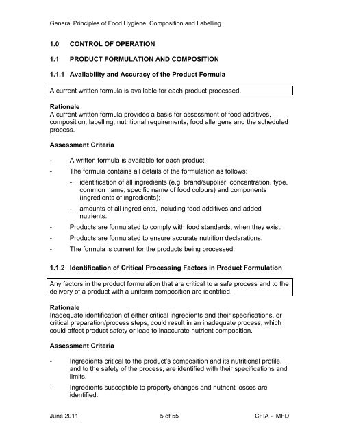 General Principles of Food Hygiene, Composition and Labelling