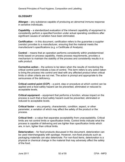 General Principles of Food Hygiene, Composition and Labelling