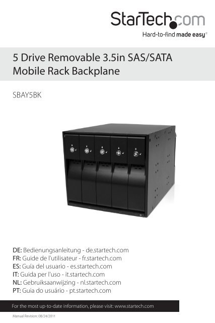 5 Drive Removable 3.5in SAS/SATA Mobile Rack ... - StarTech.com