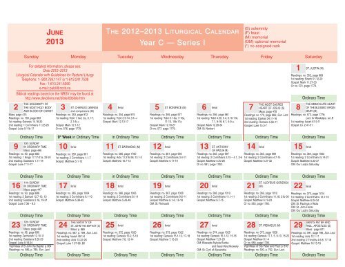 2012-2013 Liturgical Calendar (PDF)