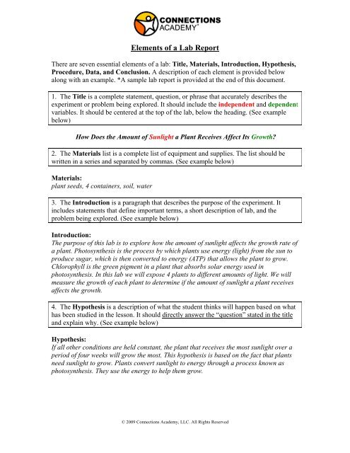 Elements of a Lab Report - Connections Learning