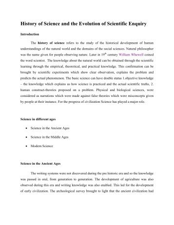 History of Science and the Evolution of Scientific Enquiry