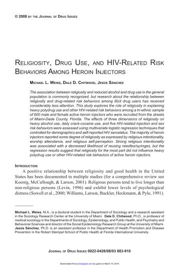 religiosity, drug use, and hiv-related risk behaviors among heroin ...