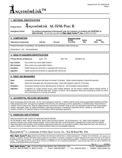 MSDS - AngstromLink AL-3246 Part B - Fiber Optic Center, Inc.