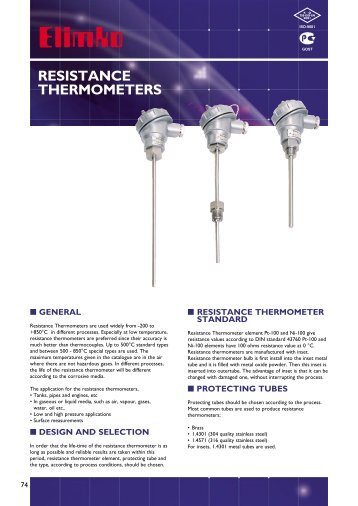 RESISTANCE THERMOMETERS - Elimko
