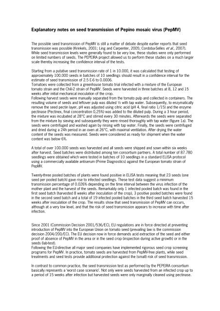 Explanitary notes on seed transmission of Pepino mosaic virus ...