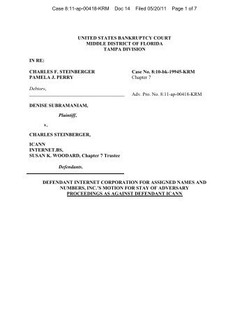 s Motion for Stay of Adversary Proceedings - icann