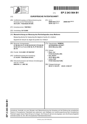 Messeinrichtung zur Messung des Reinheitsgrades ... - Patent data