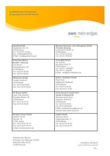 Installateure Erdgasgeräte - Stadtwerke Neuss