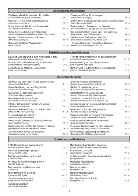 jahres-inhaltsverzeichnis 2010 - Stein Keramik