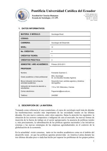 Sociologia Rural - Pontificia Universidad CatÃ³lica del Ecuador