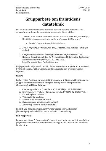 Grupparbete om framtidens datateknik - Sm.luth.se - LuleÃ¥ tekniska ...