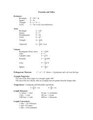 Formulas and Tables Perimeter: Rectangle: P = 2W + 2L Square: P ...