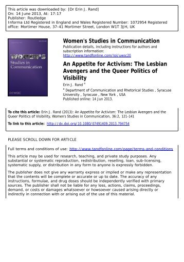 An Appetite for Activism: The Lesbian Avengers and the Queer ...