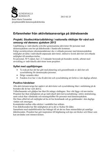 Erfarenheter frÃƒÂ¥n aktivitetsansvariga pÃƒÂ¥ ÃƒÂ¤ldreboende - Sundsvall
