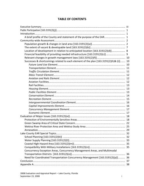 Lake County Comprehensive Plan Evaluation & Appraisal Report ...