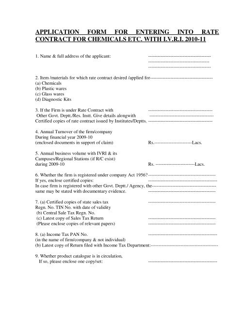 application form for entering into rate contract for chemicals etc. with ...