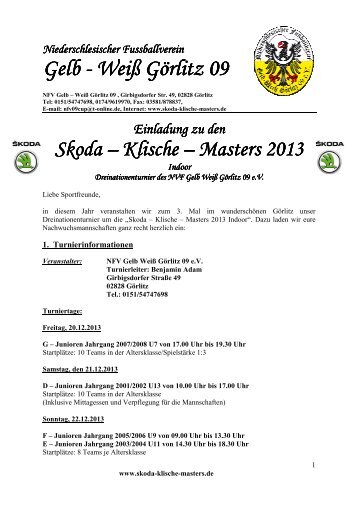 Einladung Skoda-Klische-Masters 2013 Indoor - SV Trebendorf