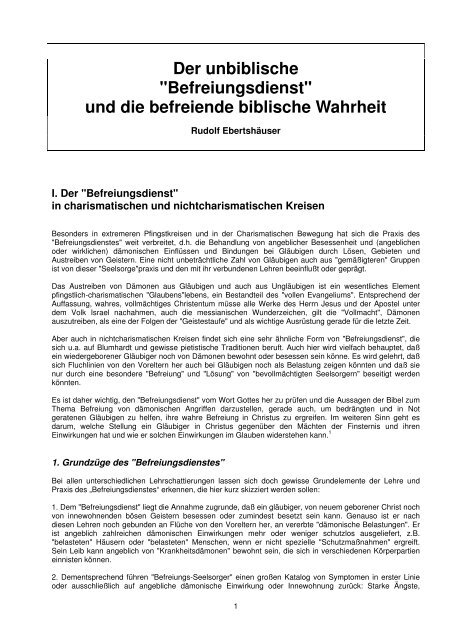Der Unbiblische Befreiungsdienst Und Die Wort Der Wahrheit