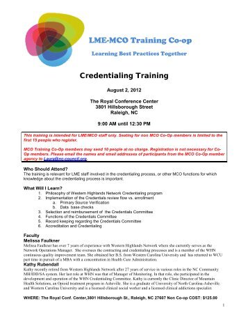 LME-MCO Training Co-op - NC Council of Community Programs
