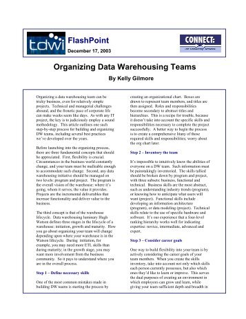 Organizing Data Warehousing Teams FlashPoint