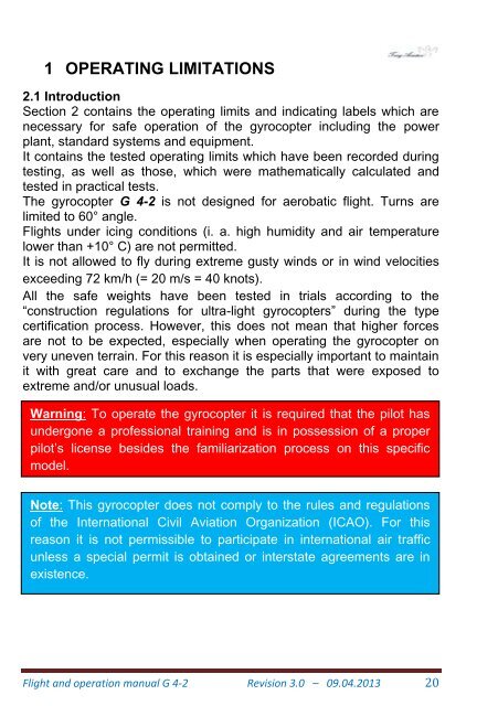 Flight and Operation Manual Rev 3.0 on 09-04-2013 - Trixy Aviation