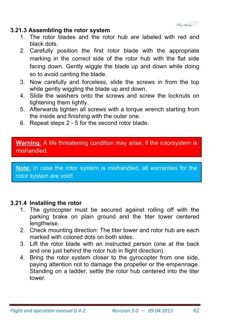 Flight and Operation Manual Rev 3.0 on 09-04-2013 - Trixy Aviation