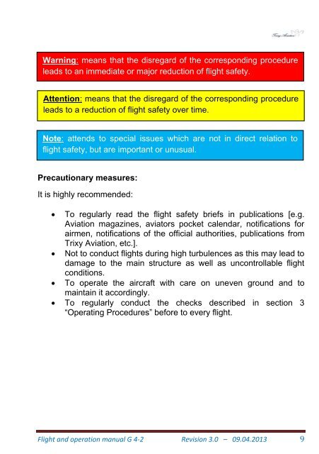 Flight and Operation Manual Rev 3.0 on 09-04-2013 - Trixy Aviation