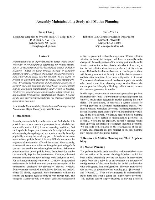 Assembly Maintainability Study with Motion Planning