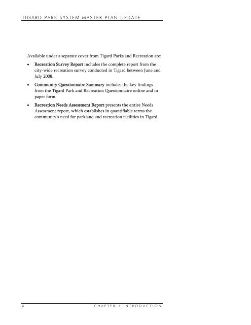 Tigard Park System Master Plan - City of Tigard