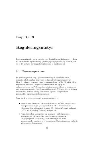 PDF-versjon av kap. 3 i Praktisk reguleringsteknikk - TechTeach