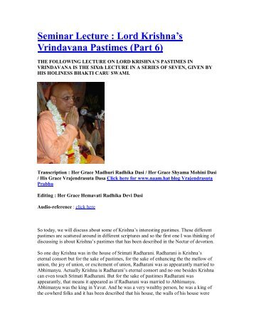 Seminar on Lord Krishna's Vrindavana Pastimes-06 - ebooks ...