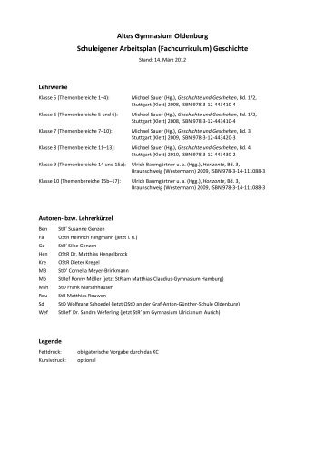 Schuleigenes Curriculum Geschichte Klasse 5-10 - Altes ...