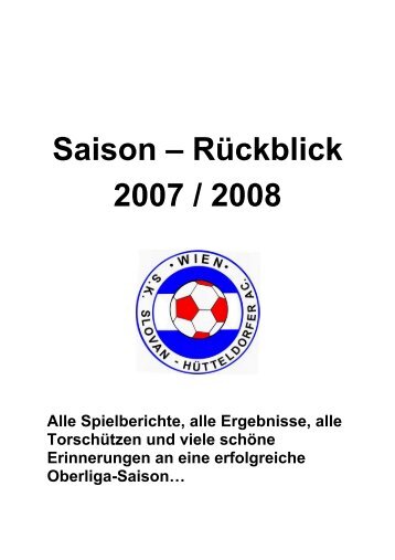 Saison – Rückblick 2007 / 2008 - Slovan HAC