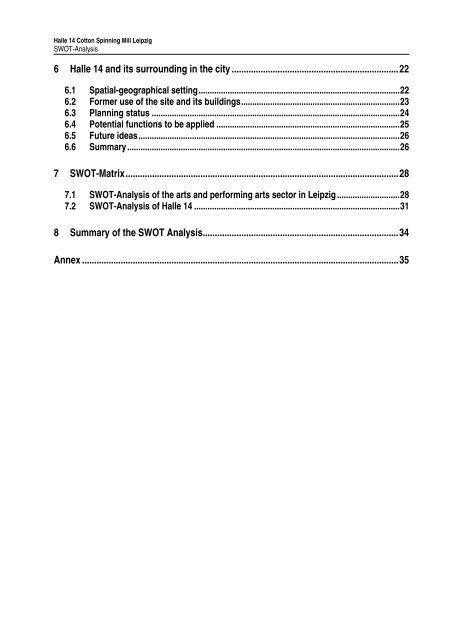 SWOT-Analysis of Halle 14 in the Cotton Spinning ... - Central Europe