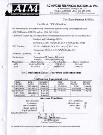 SAMPLE CALIBRATION REPORT - Aspen Electronics