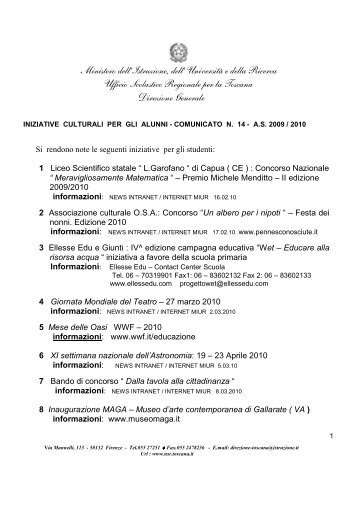 iniziative culturali per gli alunni - comunicato n. 14 - a.s. 2009 / 2010