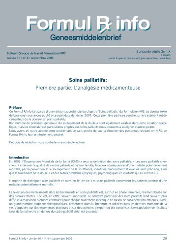 Soins palliatifs: PremiÃ¨re partie -L'analgÃ©sie mÃ©dicamenteuse